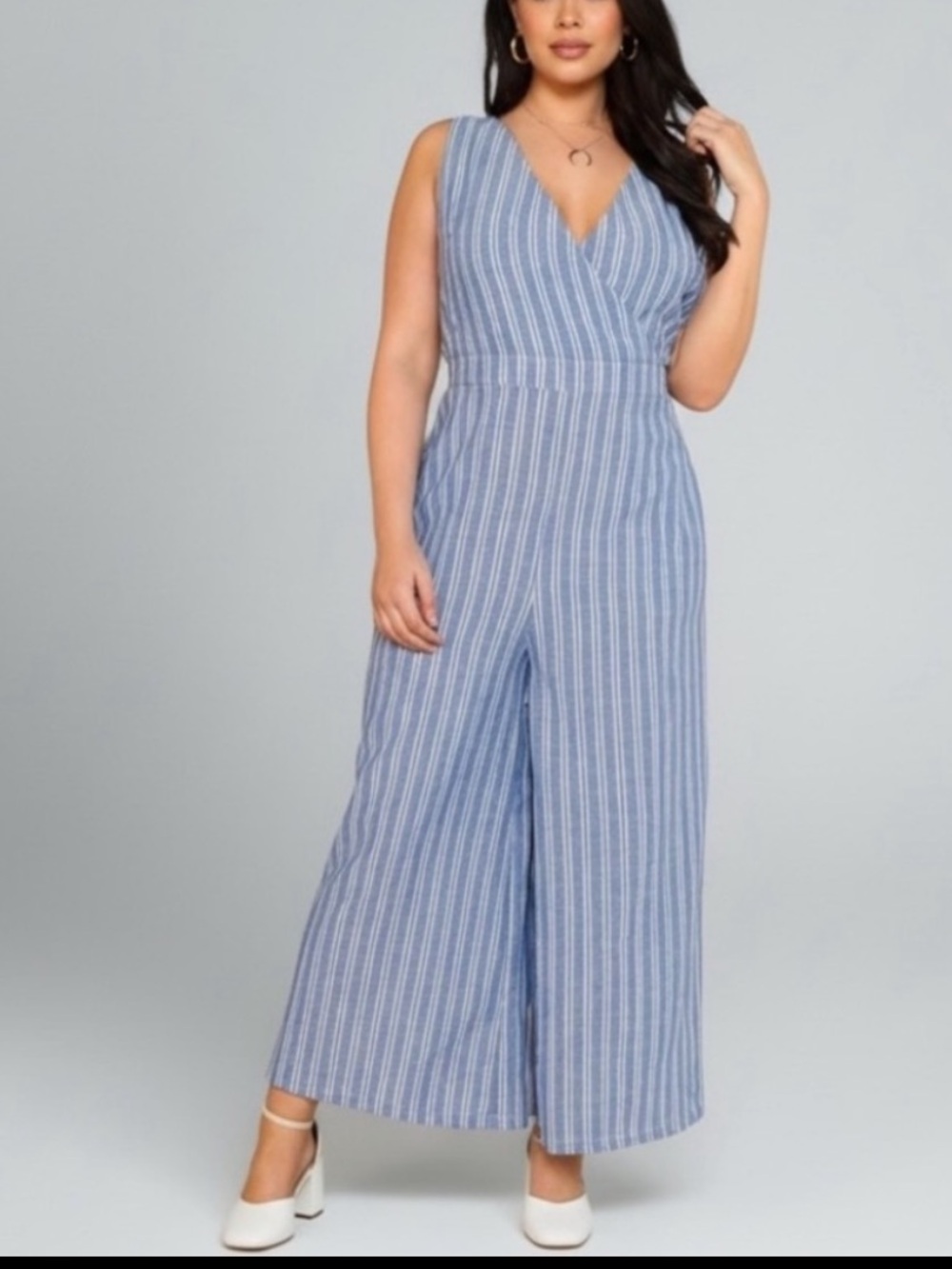 Sugared + Bronzed Phoebe Blue PinStriped Jumpsuit•2X-3X
